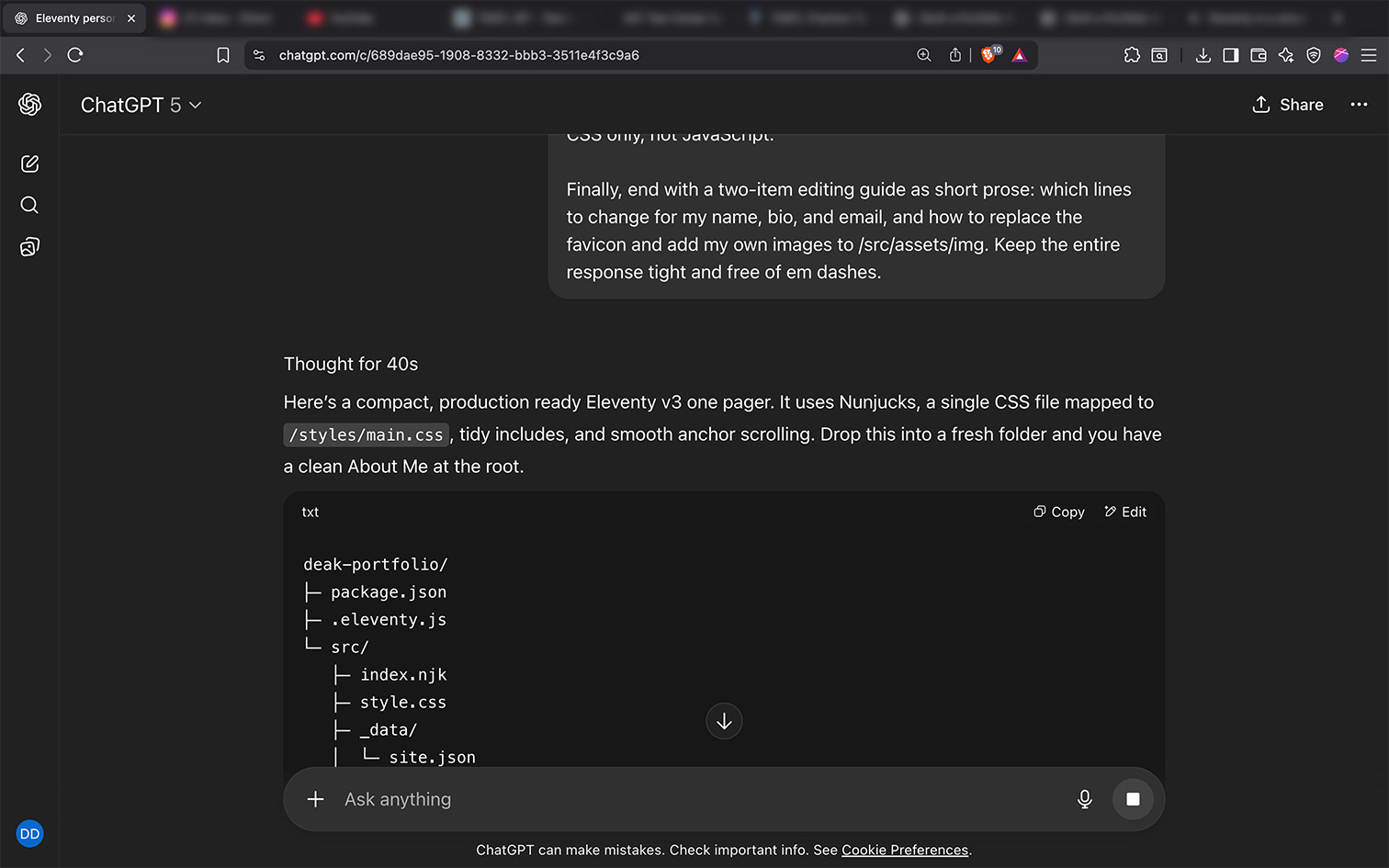 Build section filled out example