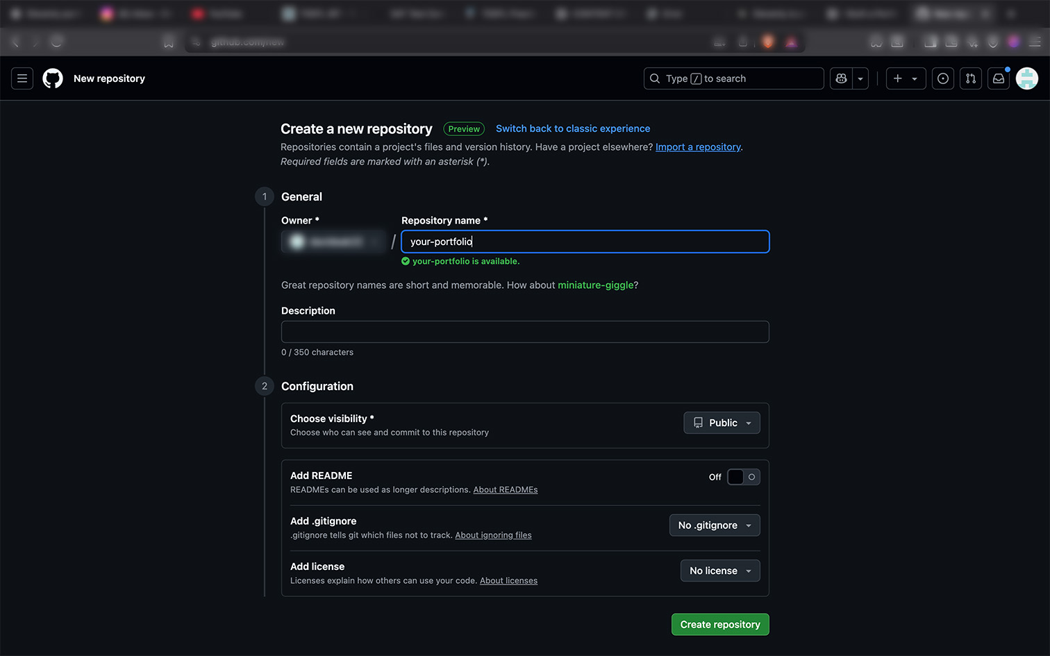 Build section filled out example