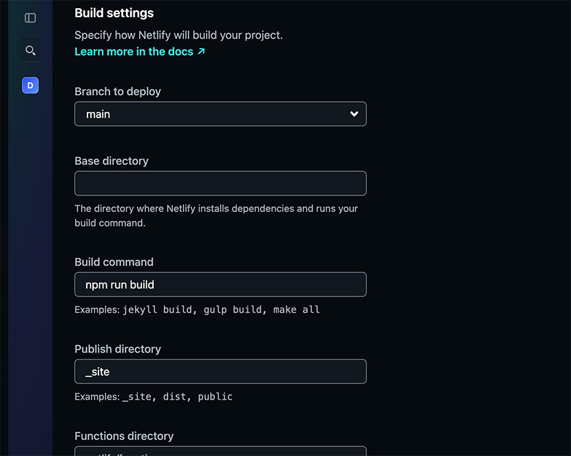 Build section filled out example